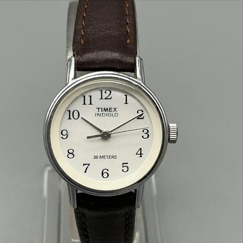 Timex Indiglo WR 30M Womens Watch 23mm Cream Dial Brown Leather New Battery